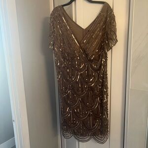 MARINA Copper Sequin V-Neck Dress